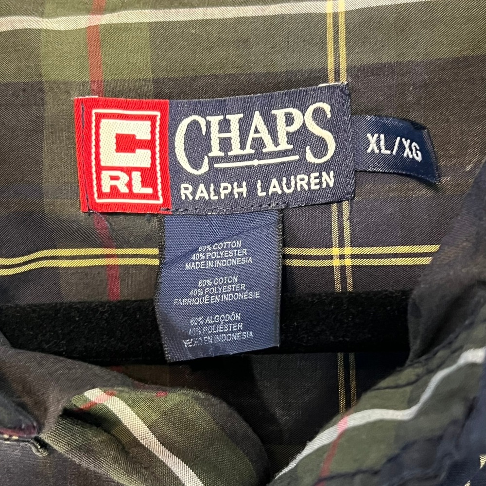 EUC Vtg Chaps Ralph Lauren Mens XL Plaid Button Down Green/Navy Long Sleeve - Picture 5 of 6